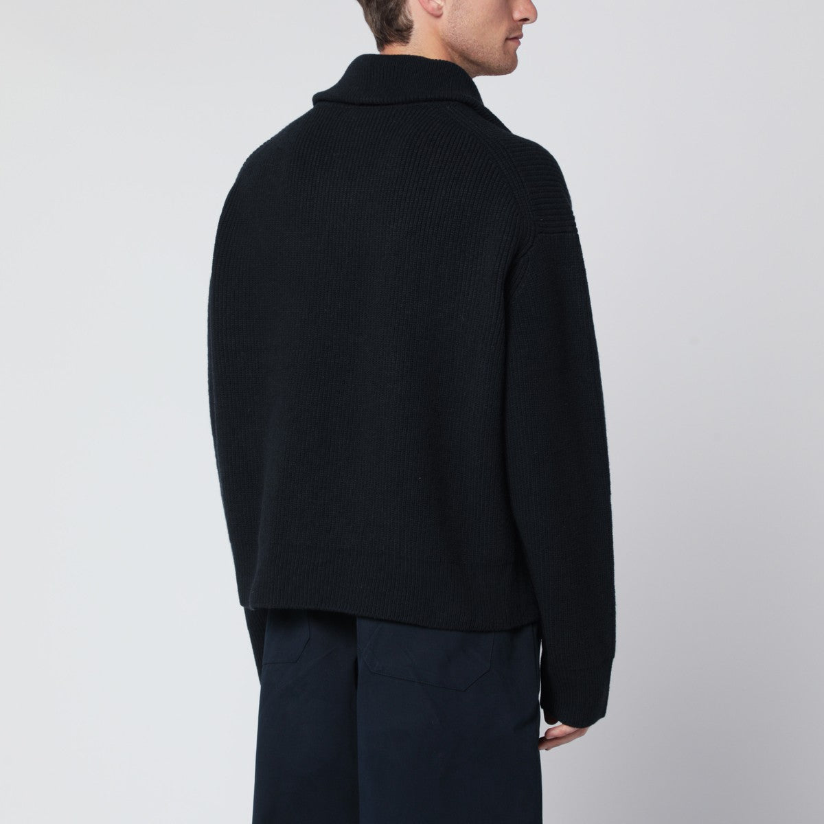 STUDIO NICHOLSON Navy blue wool zip-up cardigan